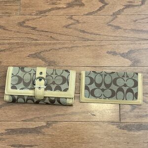 Coach Brown and Tan Signature Wallet Set